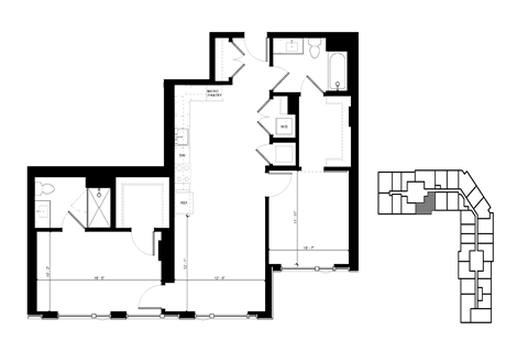 Floor plan for 2 beds, 2 baths, 1247 sqft